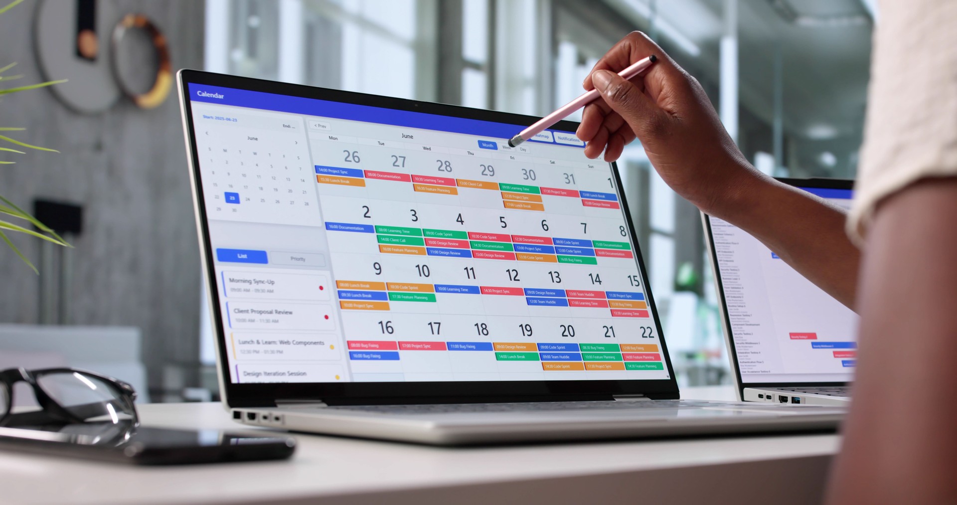 Busy African American Woman Managing Corporate Calendar